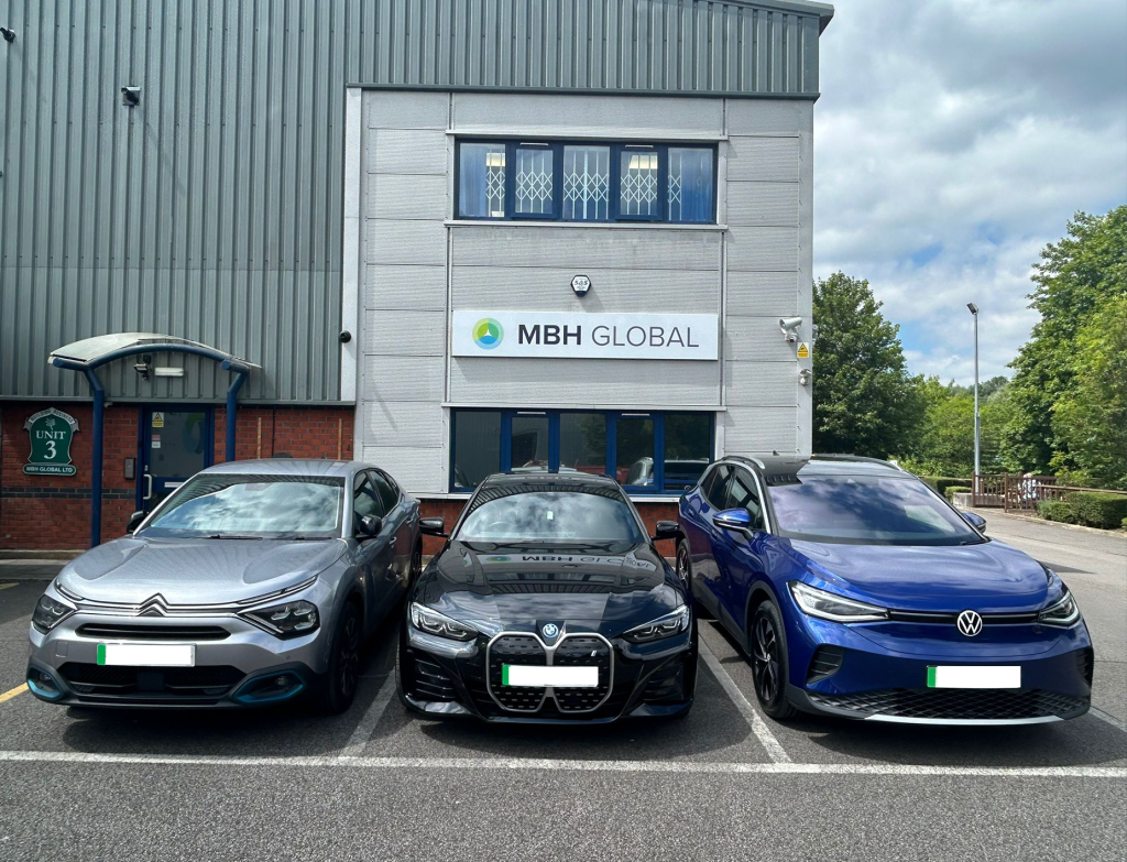 Photograph showing 3 ev vehichles outside MBH Global Ltd